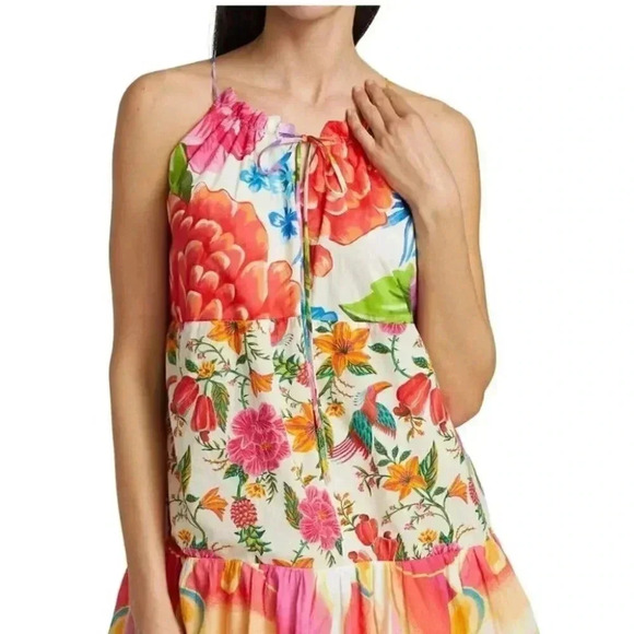 NWT Farm Rio White Mixed Prints Tiered Maxi Dress Tropical Cotton Size Small - Picture 7 of 13